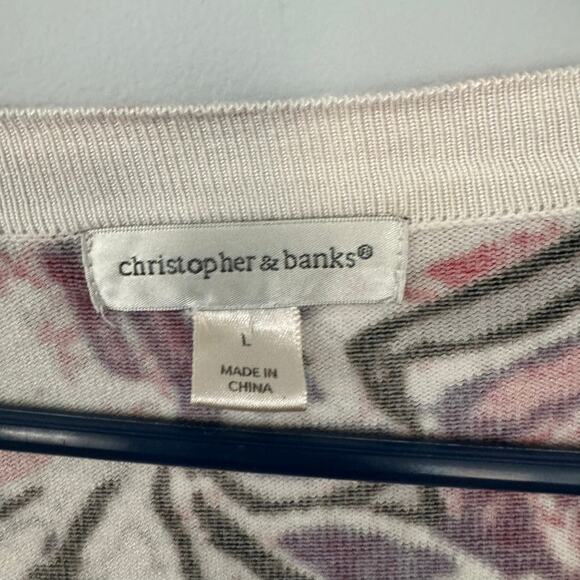 Christopher & Banks Button Down Cardigan Sweater Size Large Orange Brown White - Picture 6 of 7